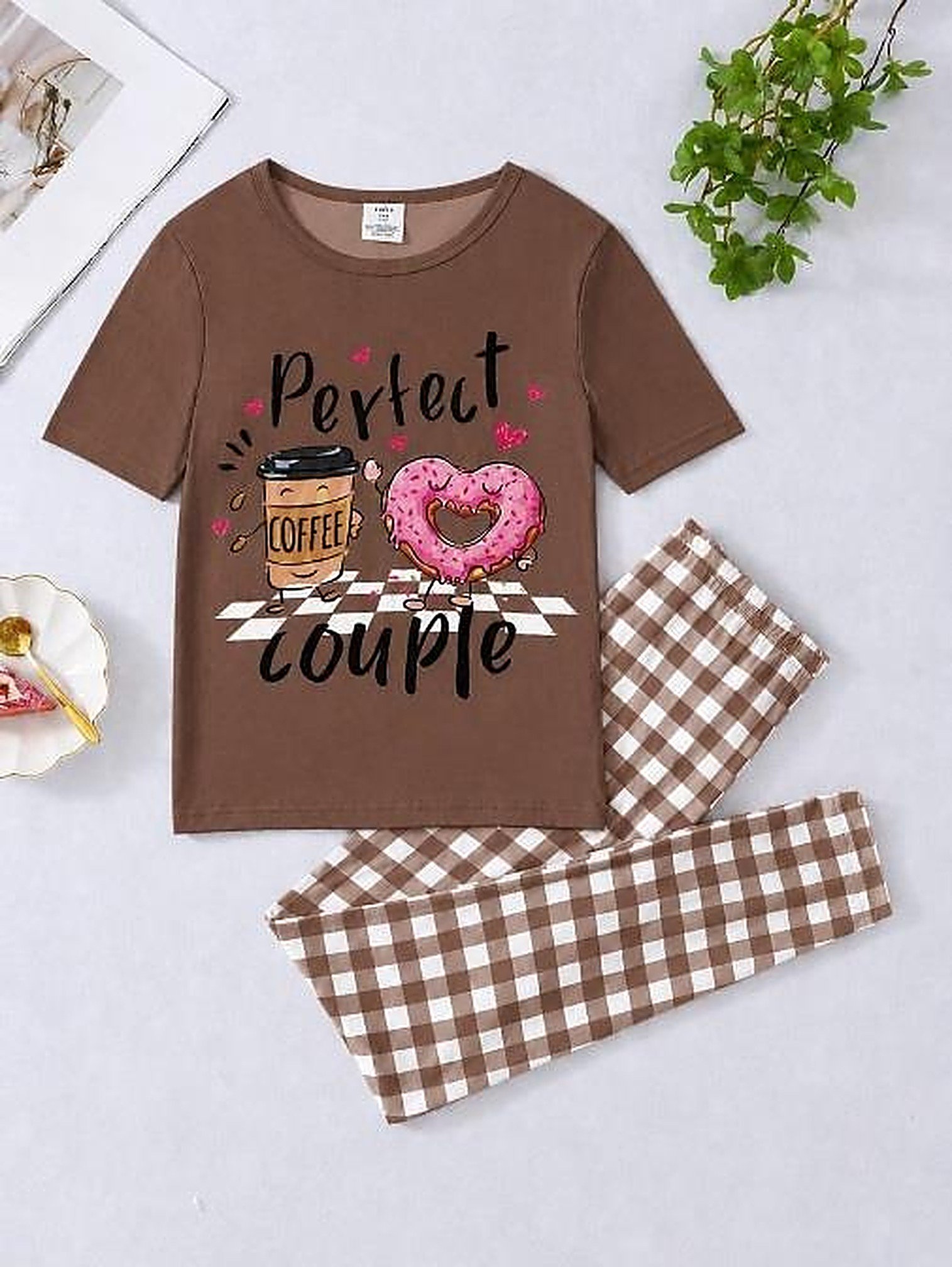 UniPosh UPK1039 Pyjama Set Chocolate Brown flat lay