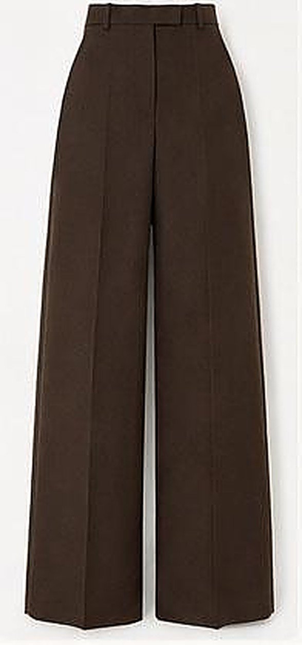 UniPosh Wide-Leg Tailored Pants — Chocolate Brown, worn view