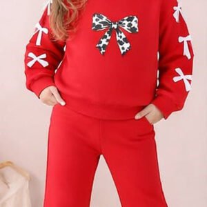 UniPosh Bow Ribbon Lounge Set - Red, worn view