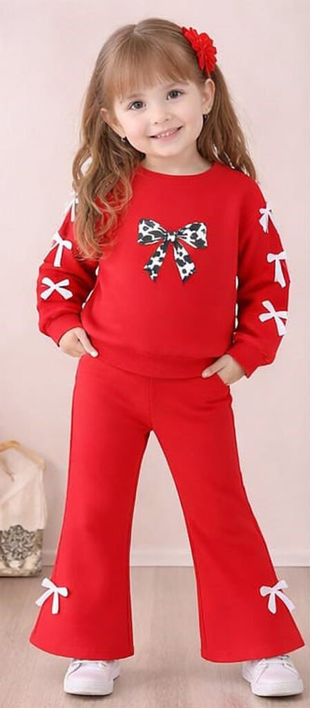 UniPosh Bow Ribbon Lounge Set - Red, worn view