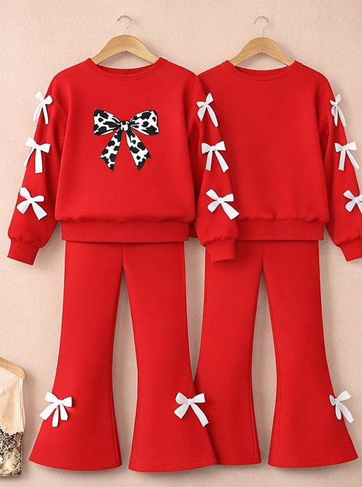 UniPosh Bow Ribbon Lounge Set - Red, flat lay view