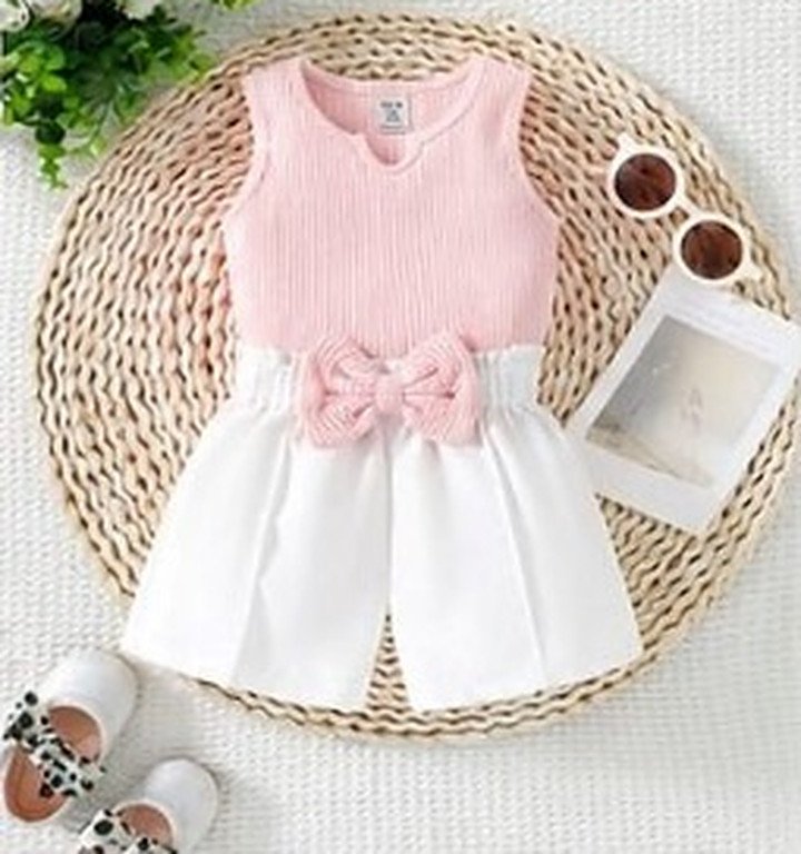 UniPosh Baby Summer Set - Baby Pink + White, flat lay view