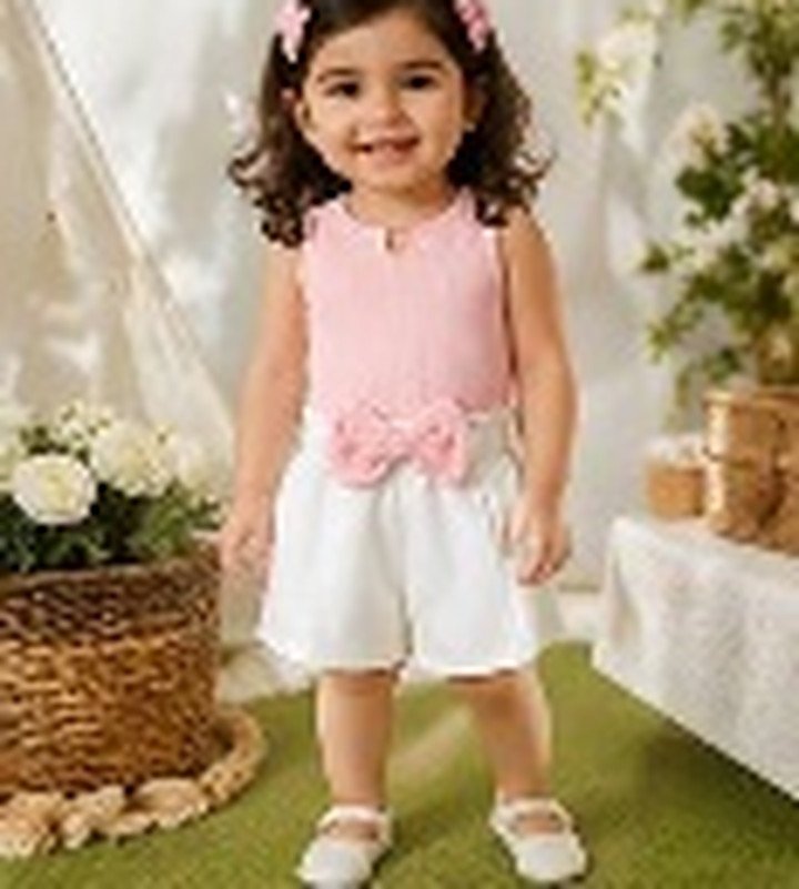 UniPosh Baby Summer Set - Baby Pink + White, worn view