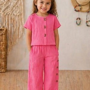 UniPosh Girls Casual 2-Piece Set - Pink, worn view