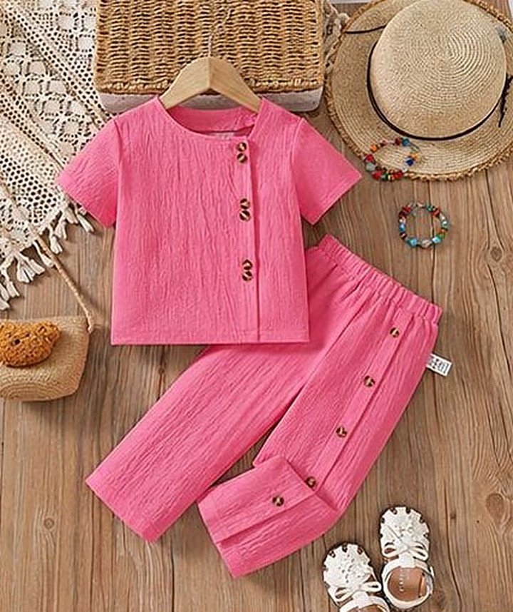 UniPosh Girls Casual 2-Piece Set - Pink, flat lay view